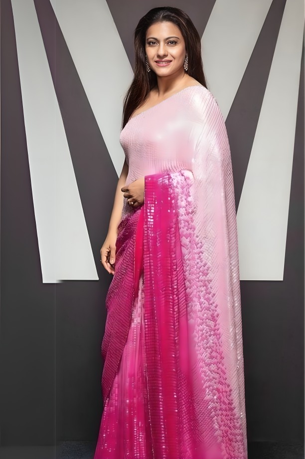 Rani Pink  Pure Georgette Designer Sequence Work Saree