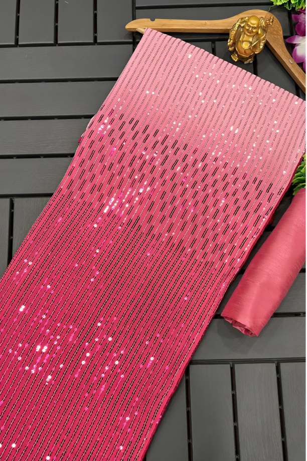 Rani Pink  Pure Georgette Designer Sequence Work Saree