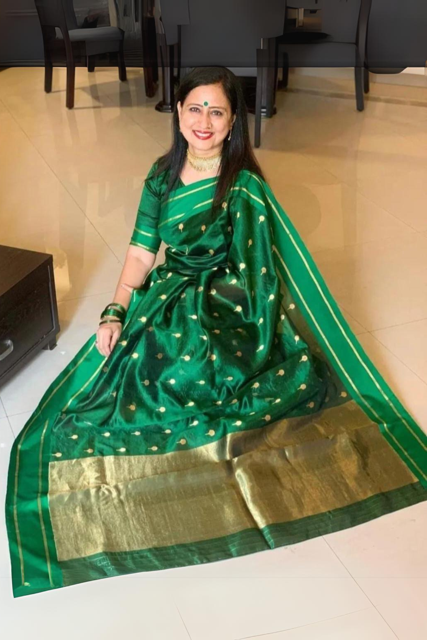 Dark Green  Pure Handloom Handweaved Silk Saree