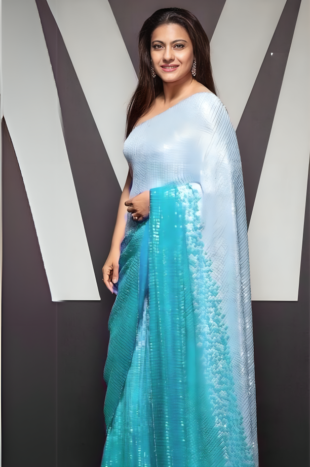 Firozi Pure Georgette Designer Sequence Work Saree