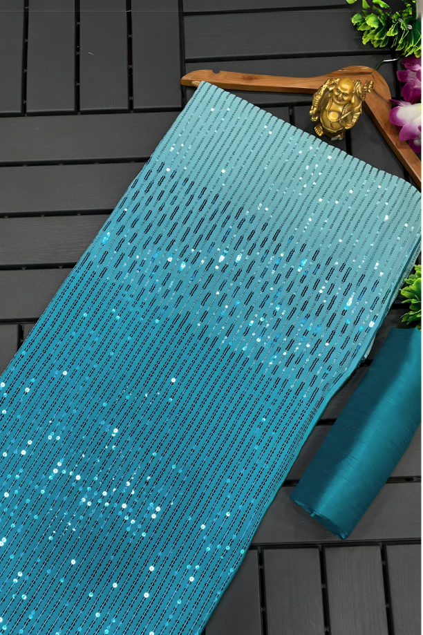 Firozi Pure Georgette Designer Sequence Work Saree