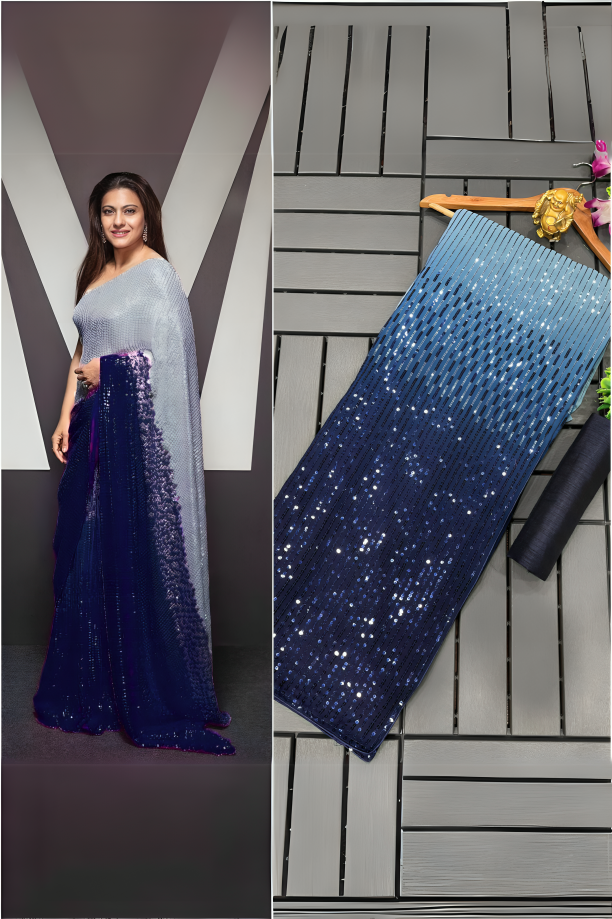 Navy Blue Pure Georgette Designer Sequence Work Saree