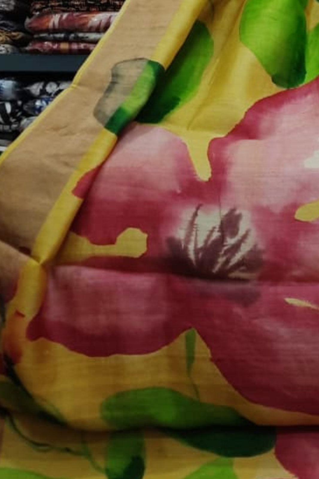 Zari Tussar Pure Silk Saree with Bright Blossom Handpaint Detailing