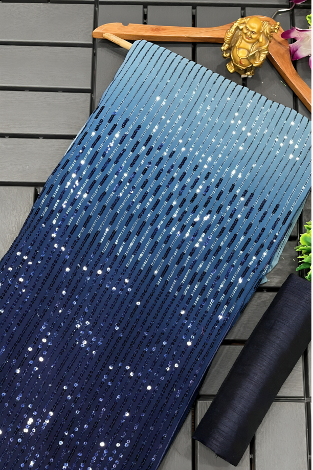 Navy Blue Pure Georgette Designer Sequence Work Saree