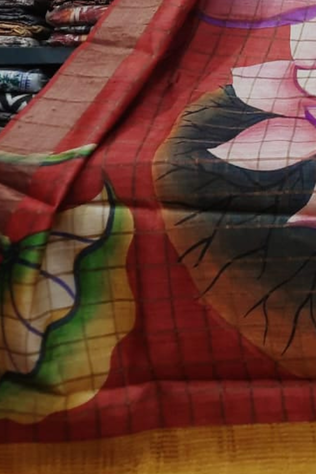 Zari Tussar Pure Silk Saree with Exquisite Lotus Floral Handpaint