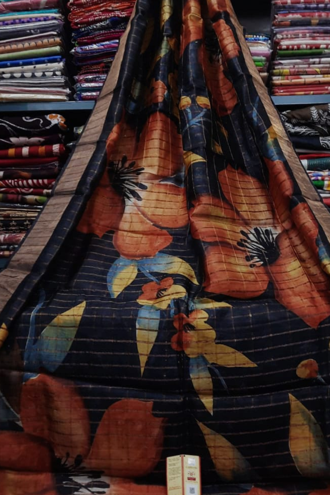 Zari Tussar Pure Silk Saree with Elegant Floral Handpaint