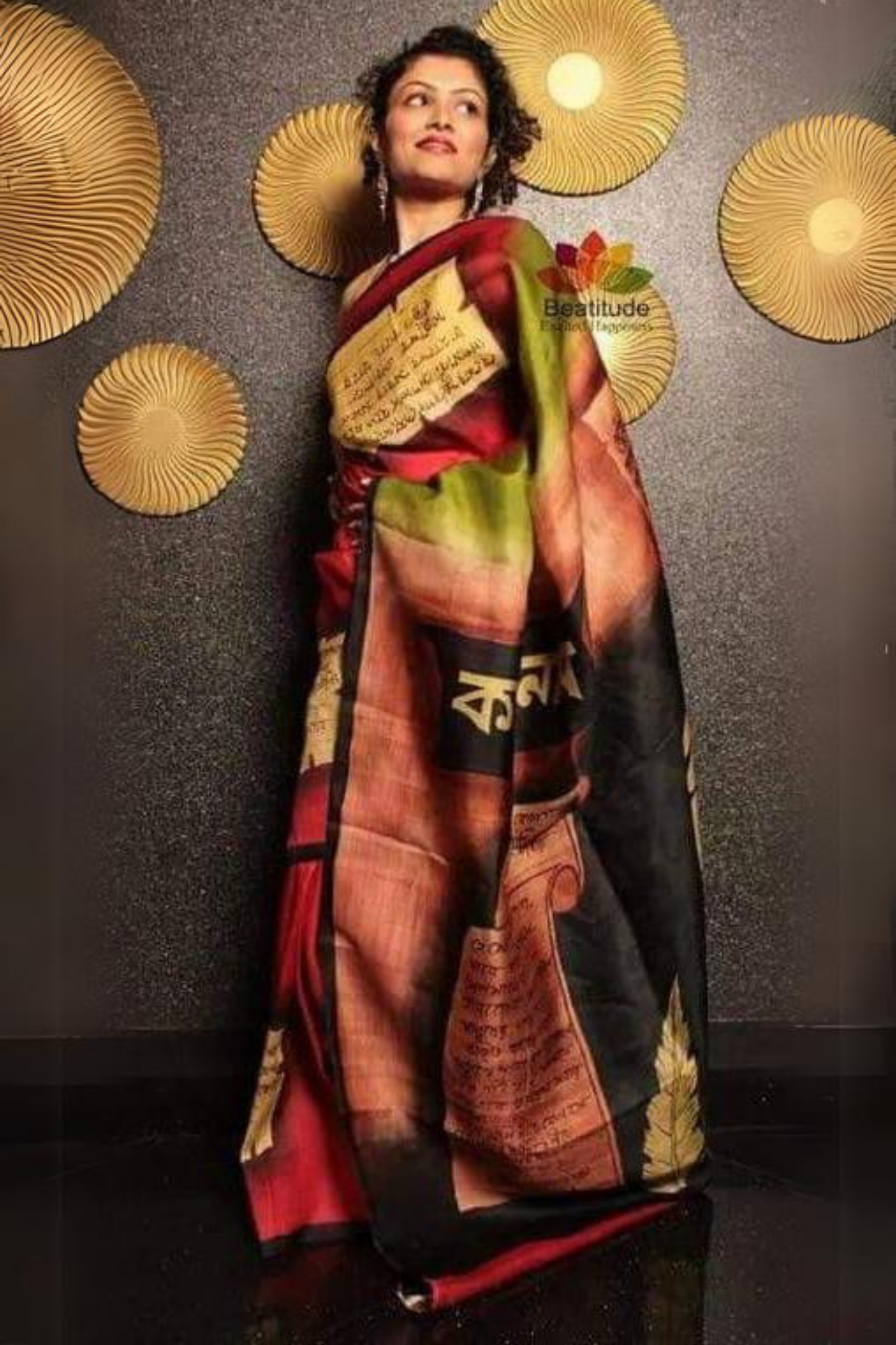 Multitone Literary Print Bengal Handloom Saree