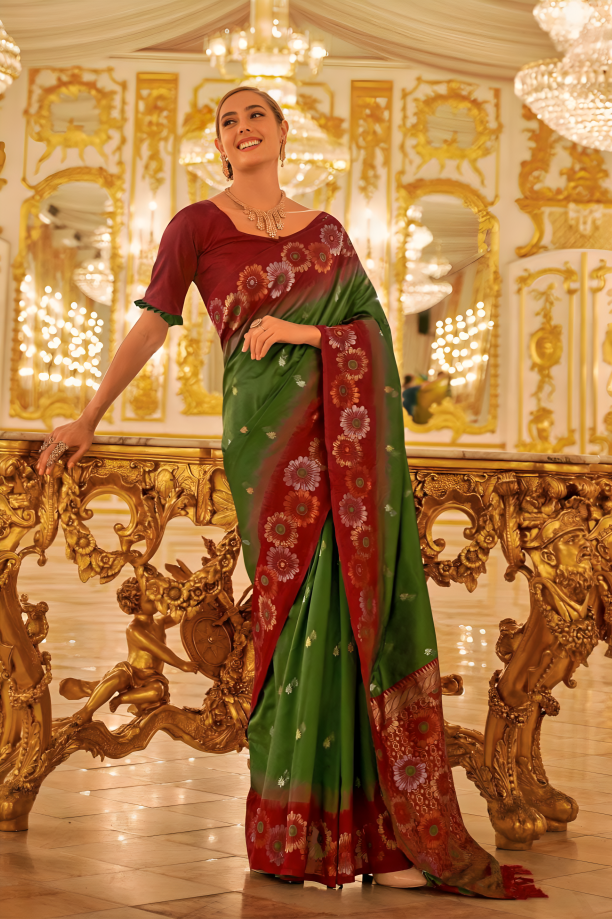 Dark Green Pure Soft Kanjivaram Pattu Saree