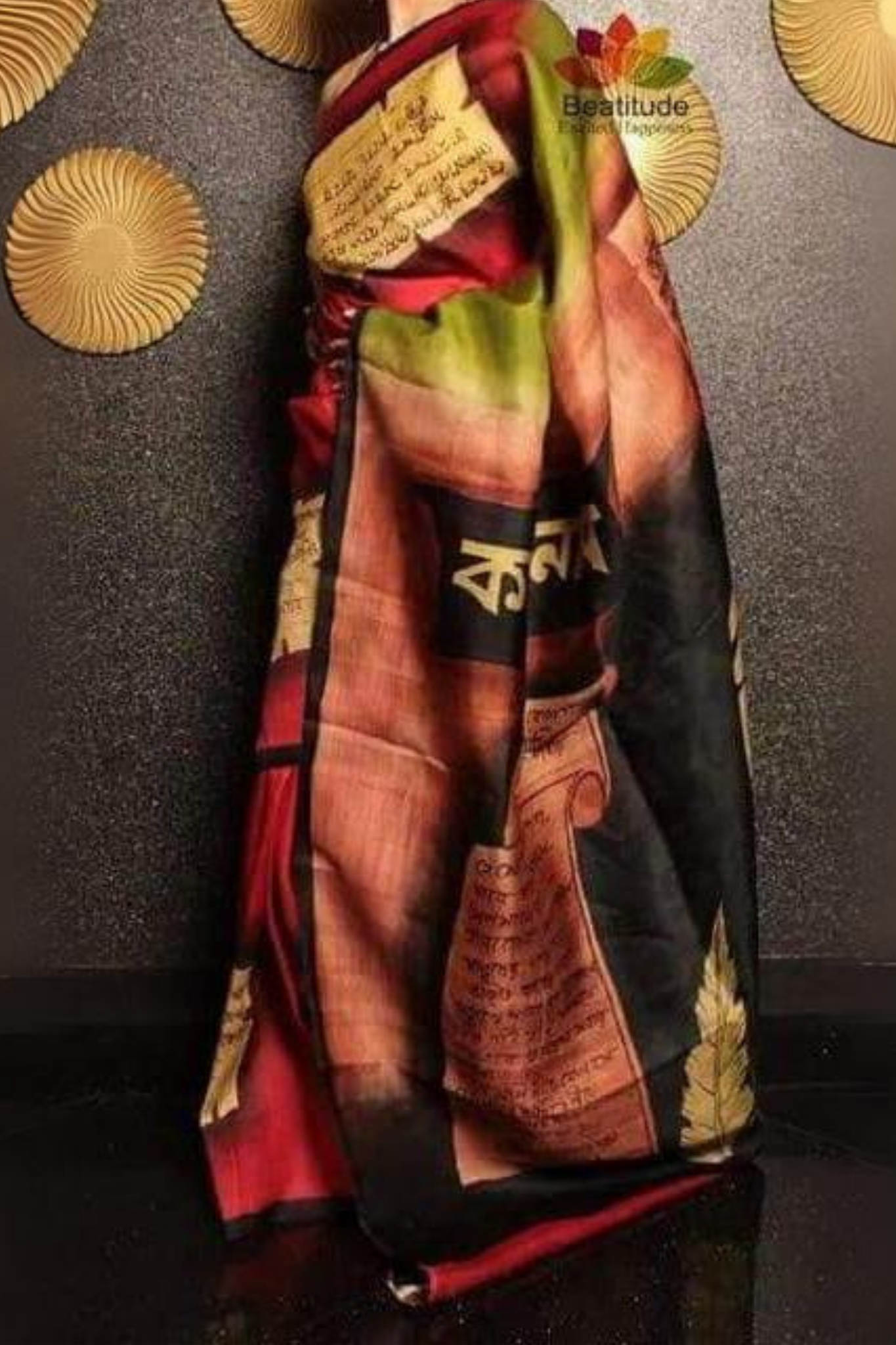 Multitone Literary Print Bengal Handloom Saree