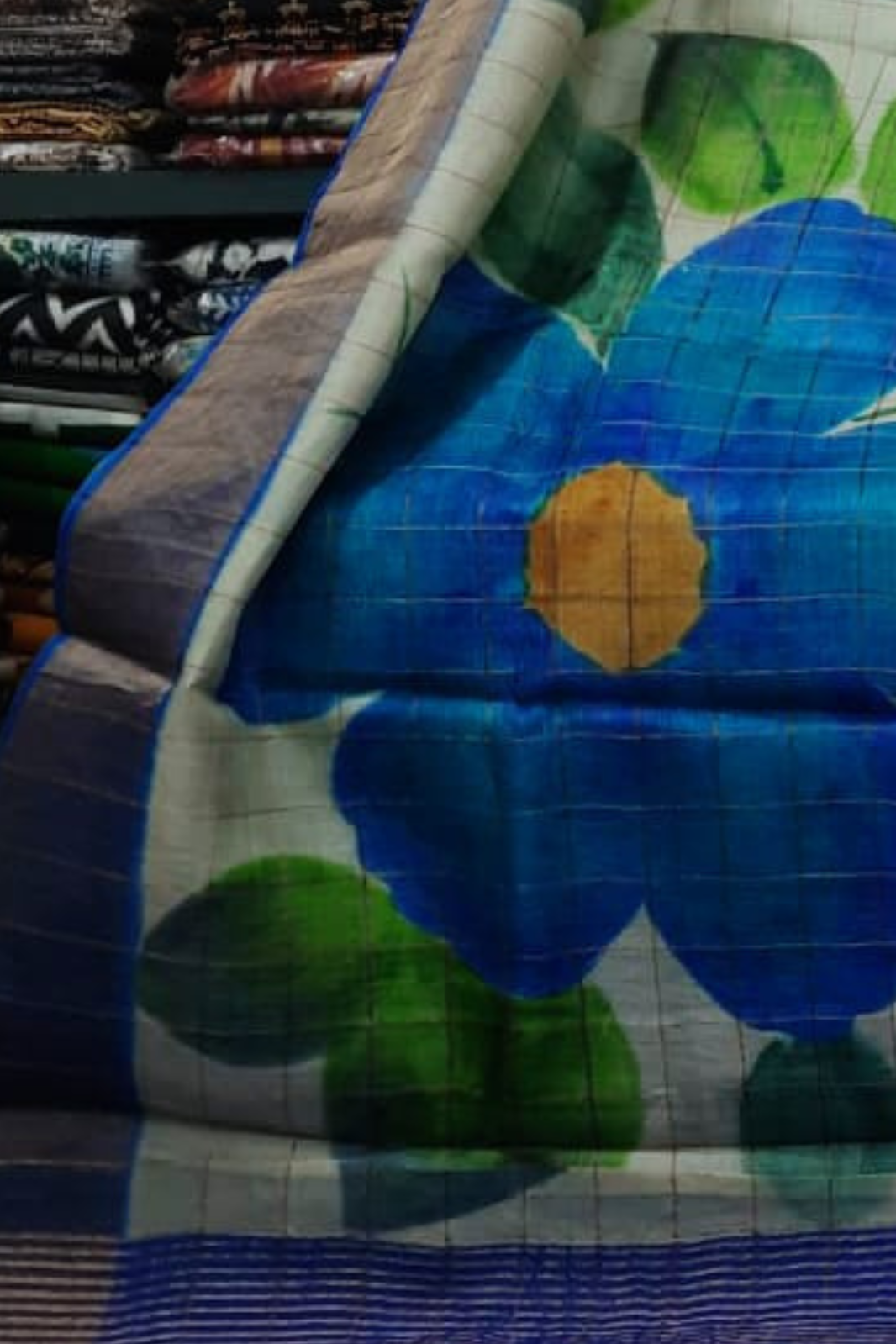 Zari Tussar Pure Silk Saree with Bold Handpainted Florals