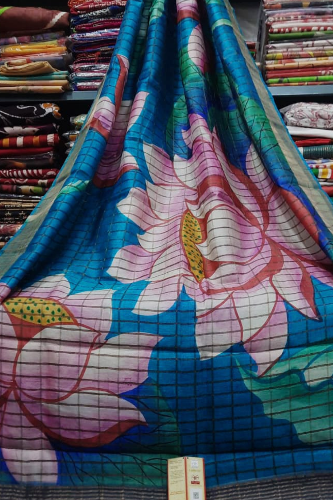 Zari Tussar Pure Silk Saree with Elegant Floral Handpaint