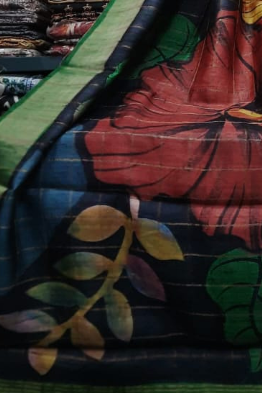 Zari Tussar Pure Silk Saree with Handpainted Floral Design