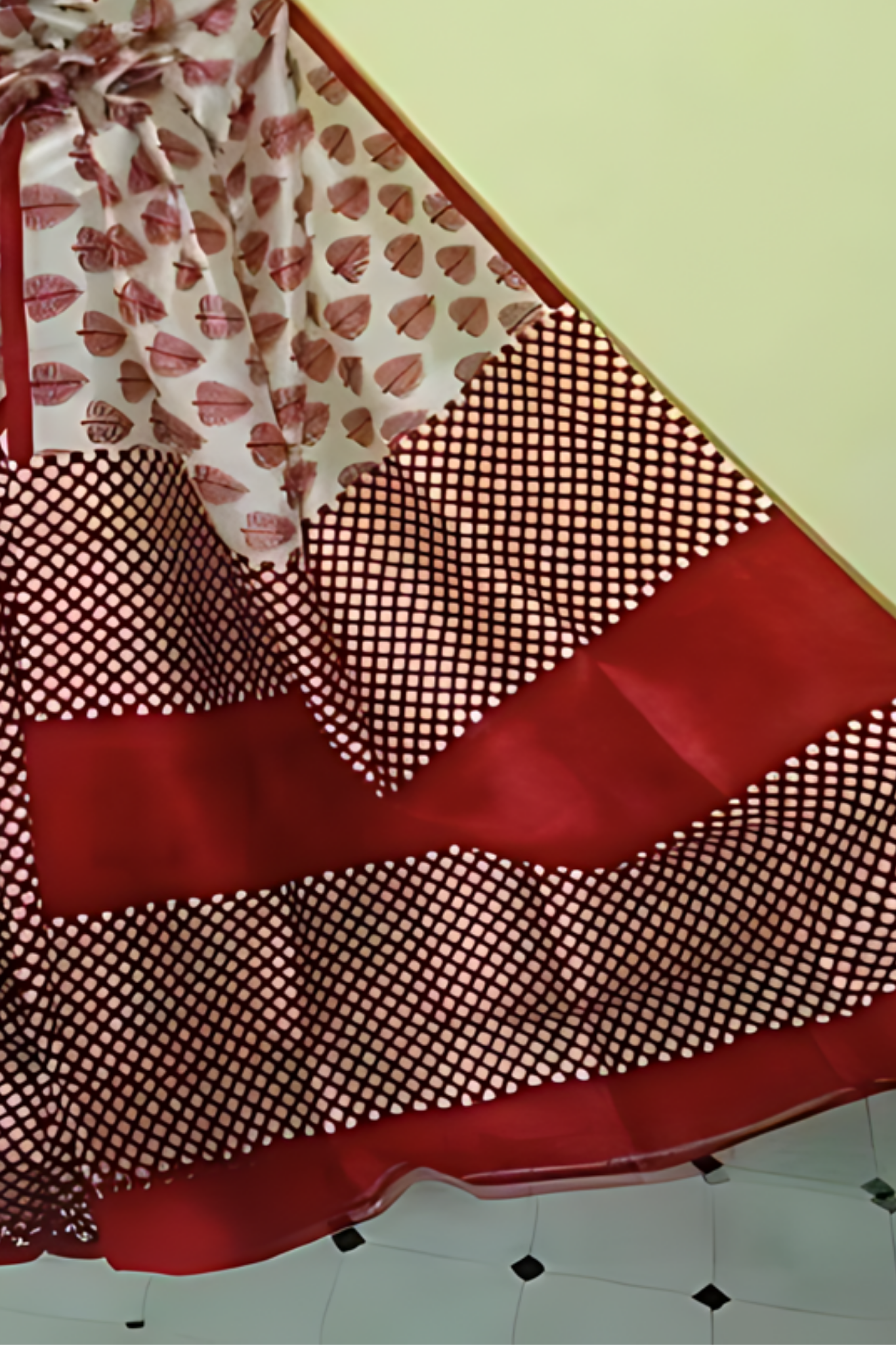 Pearl White With Red Handblock  Pure Bengal Handloom Saree