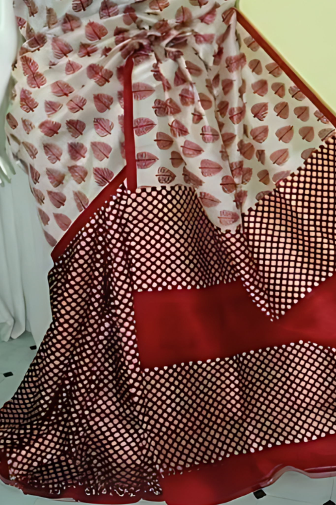 Pearl White With Red Handblock  Pure Bengal Handloom Saree