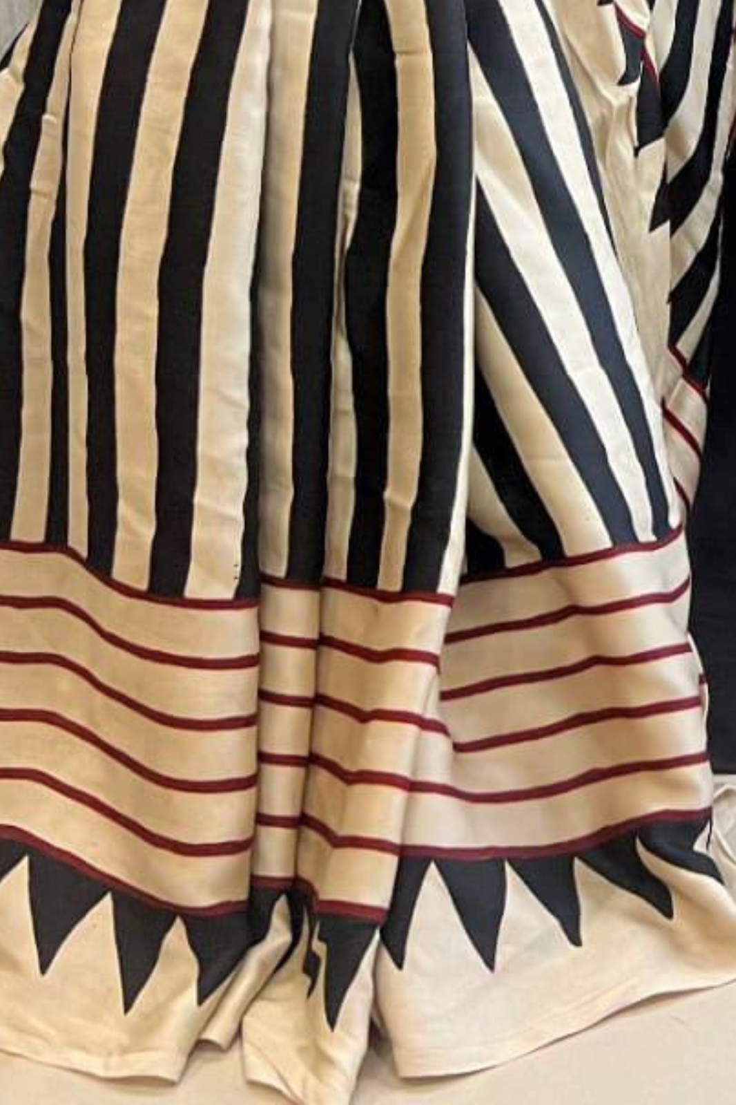 Pure Modal Handblock Printed Natural Dye Ajarakh Silk Saree Black with Maroon Pallu