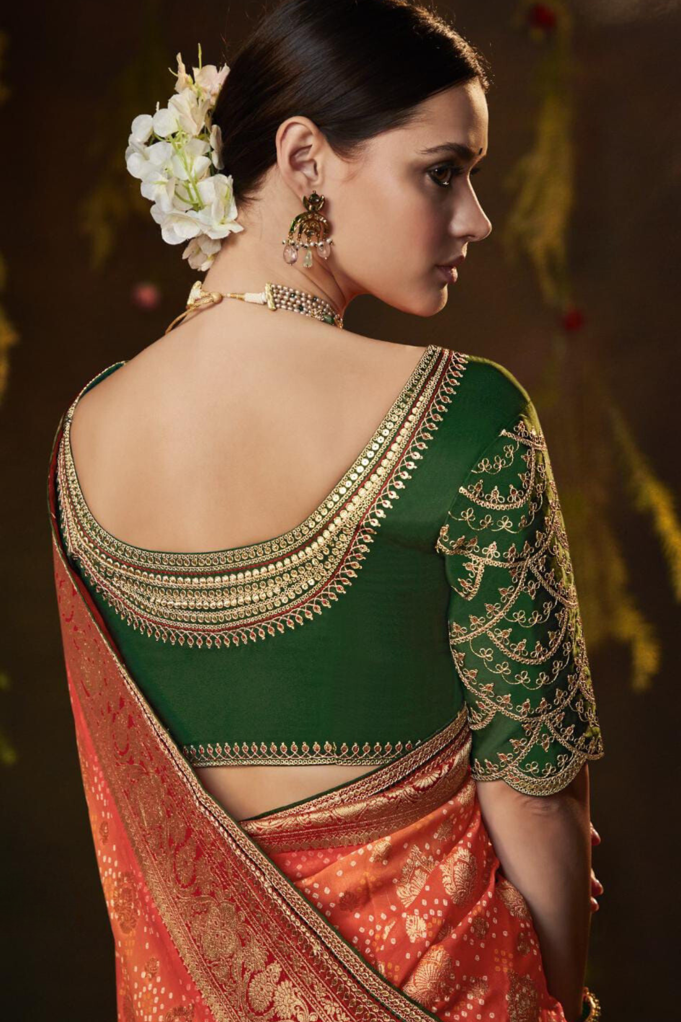 Sindoori Orange Pure Bandhani Khaddi Georgette Sarees