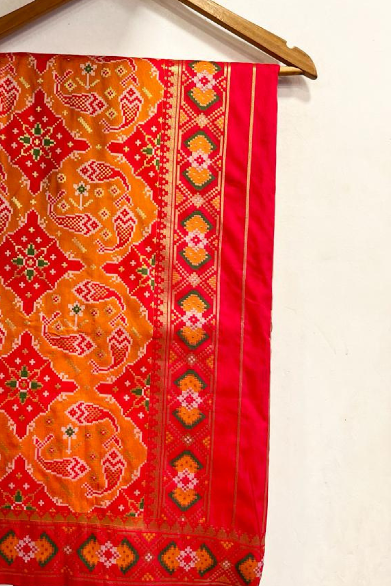 Brick Orange & Red Resham Patola Silk Saree with Geometric Motifs