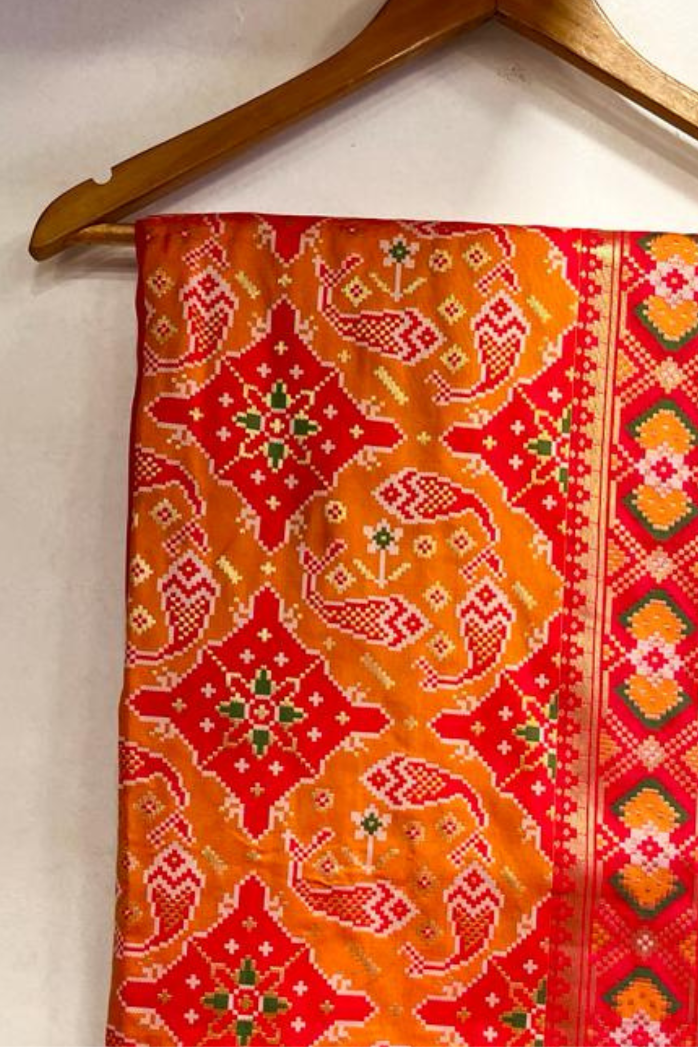 Brick Orange & Red Resham Patola Silk Saree with Geometric Motifs