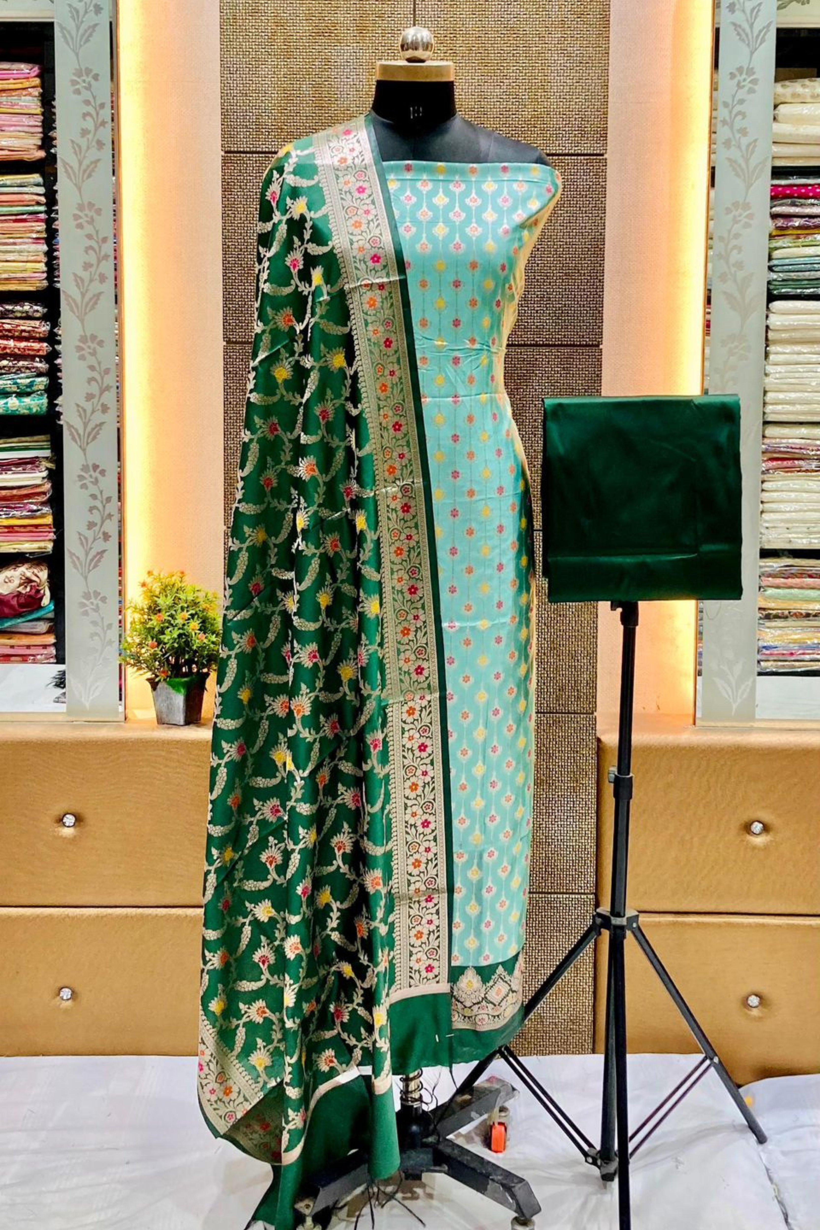 Banarasi Katan Silk Zari Weaving Suit with Alfi Dupatta