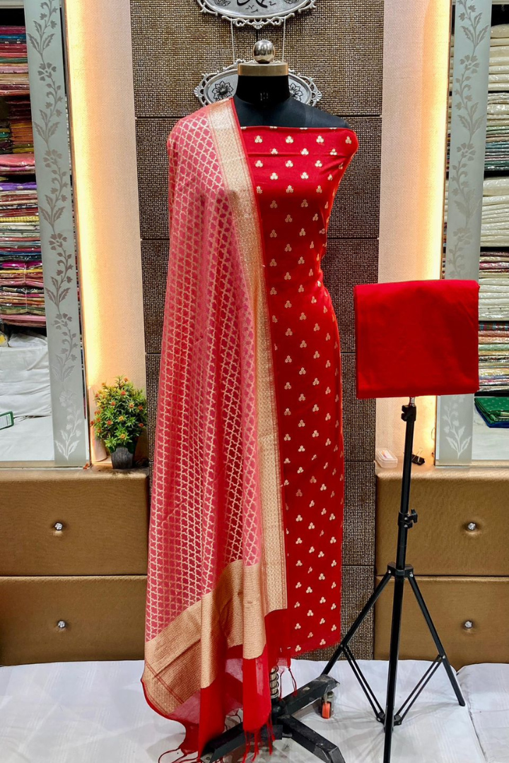 Pure Banarasi Cotton Lurex Handloom Suit with Dupatta & Bottom