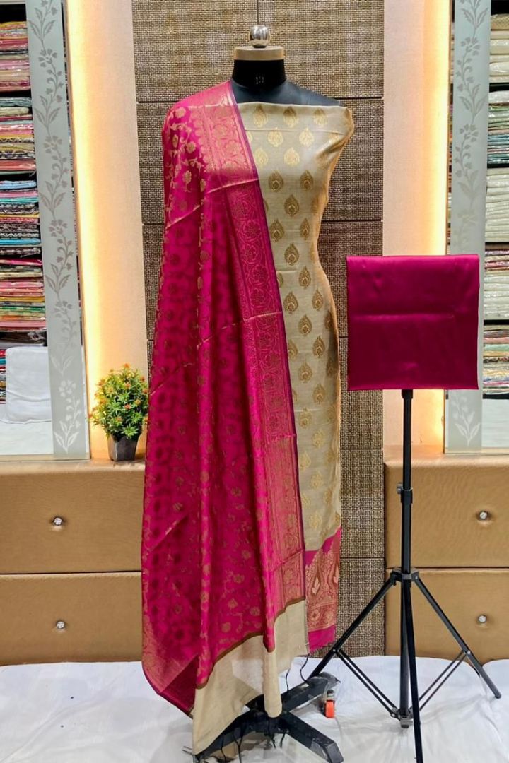 Elegant Banarasi Cotton Suit with Silk Dupatta
