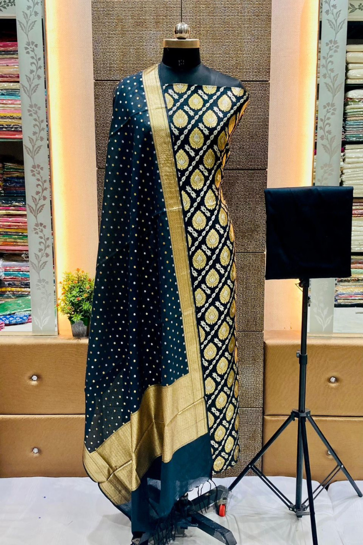 Pure Handloom Banarasi Silk Suit with Zari Weaving