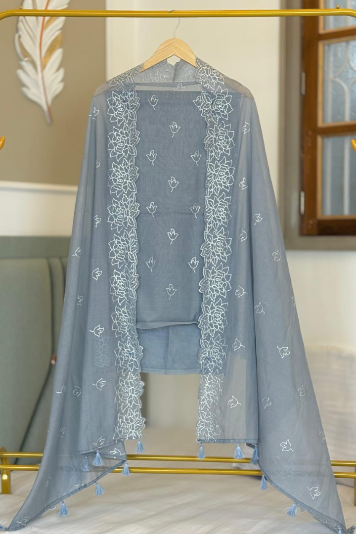 Elegant Banarasi Mal Chanderi Embroidered Suit with Dupatta & Bottom