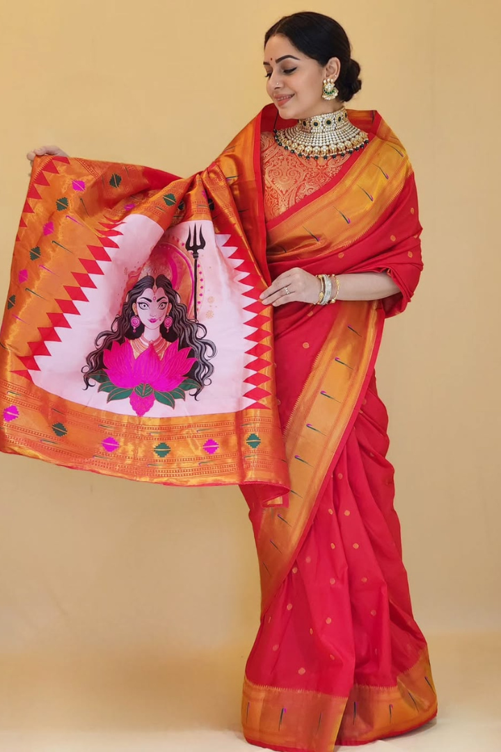 Adi Shakti Paithani Premium Silk Saree with Zari Butti