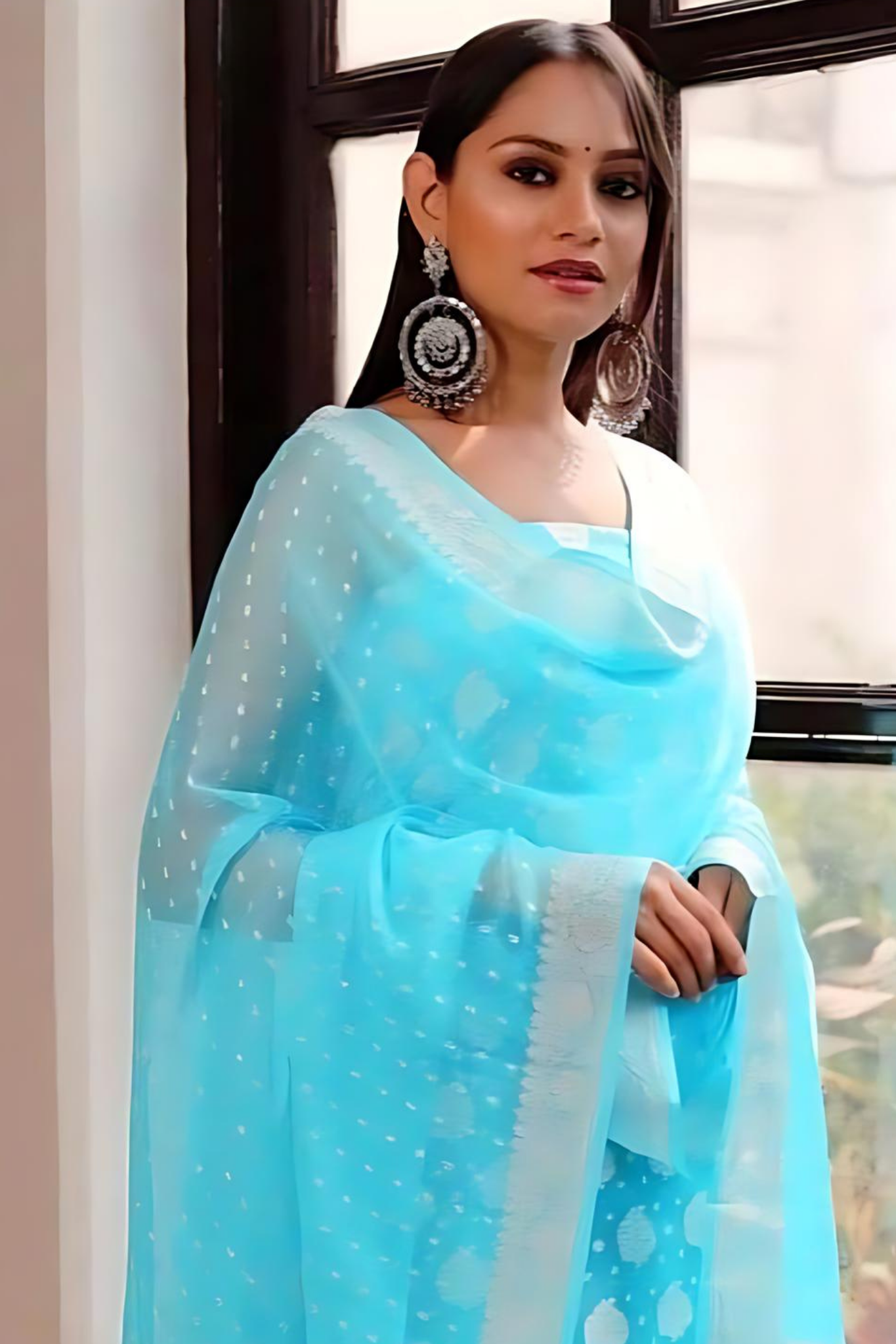 Firozi Banarasi Khaddi Georgette Dress