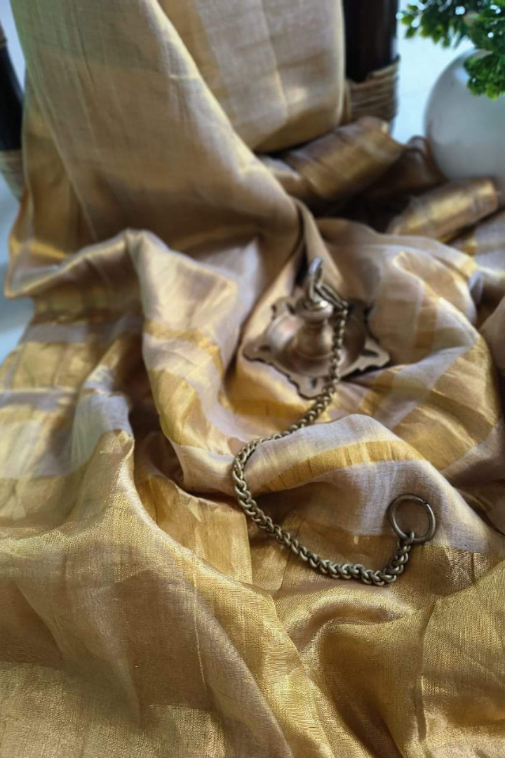 Gold Kanjivaram Silk Saree with Green Border & Rich Pallu