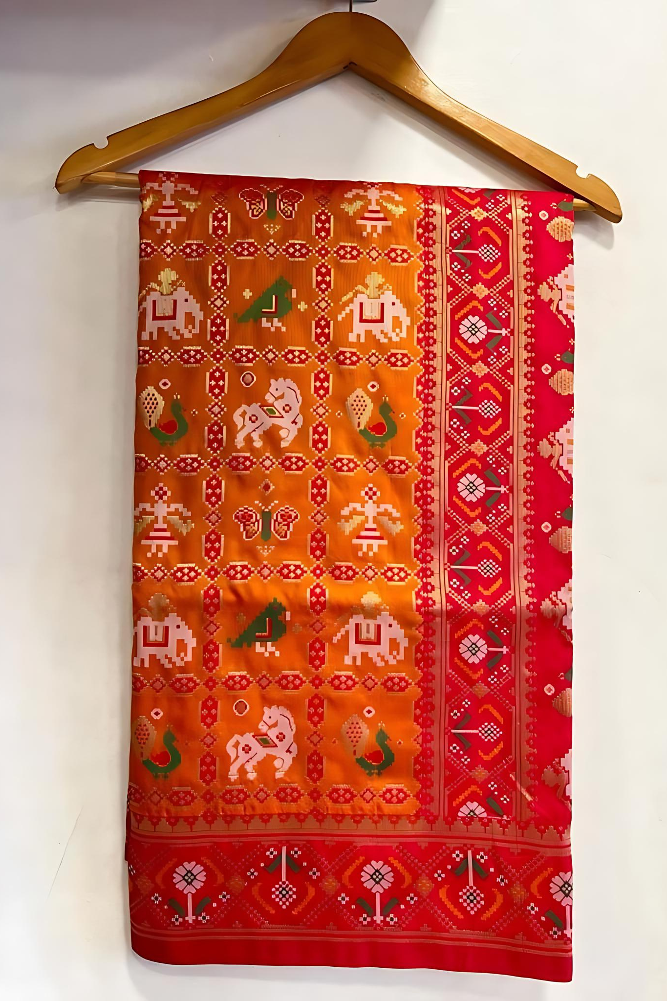 Brick Orange Resham Woven Patola Silk Saree