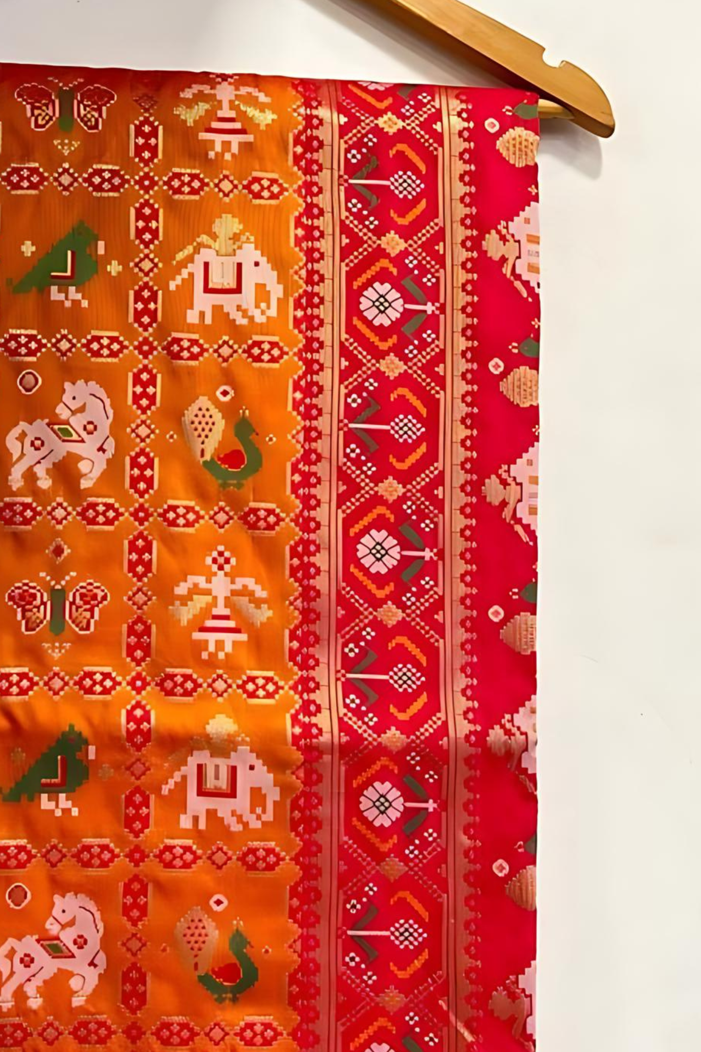 Brick Orange Resham Woven Patola Silk Saree