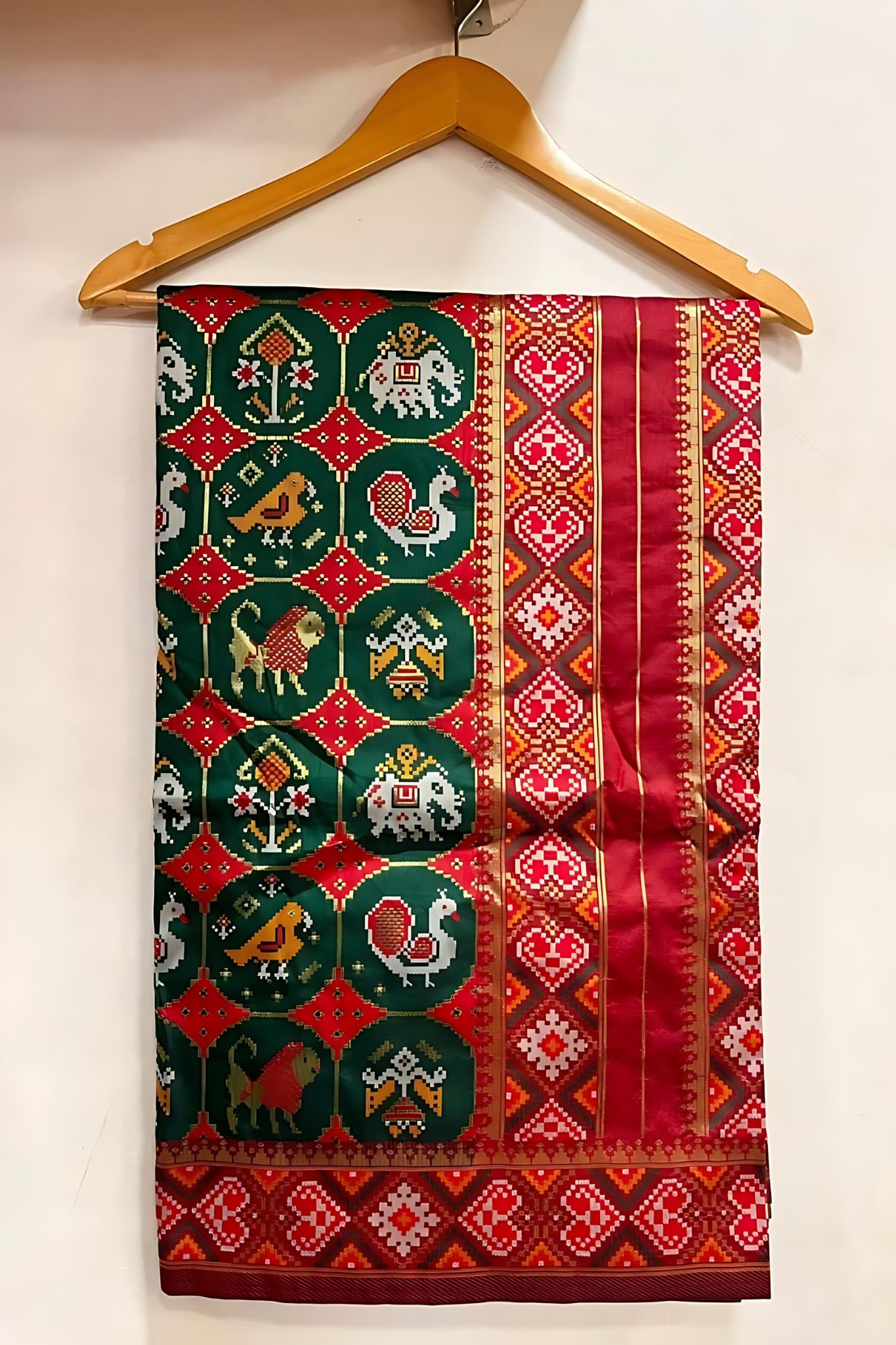 Bottle Green Resham Woven Patola Silk Saree