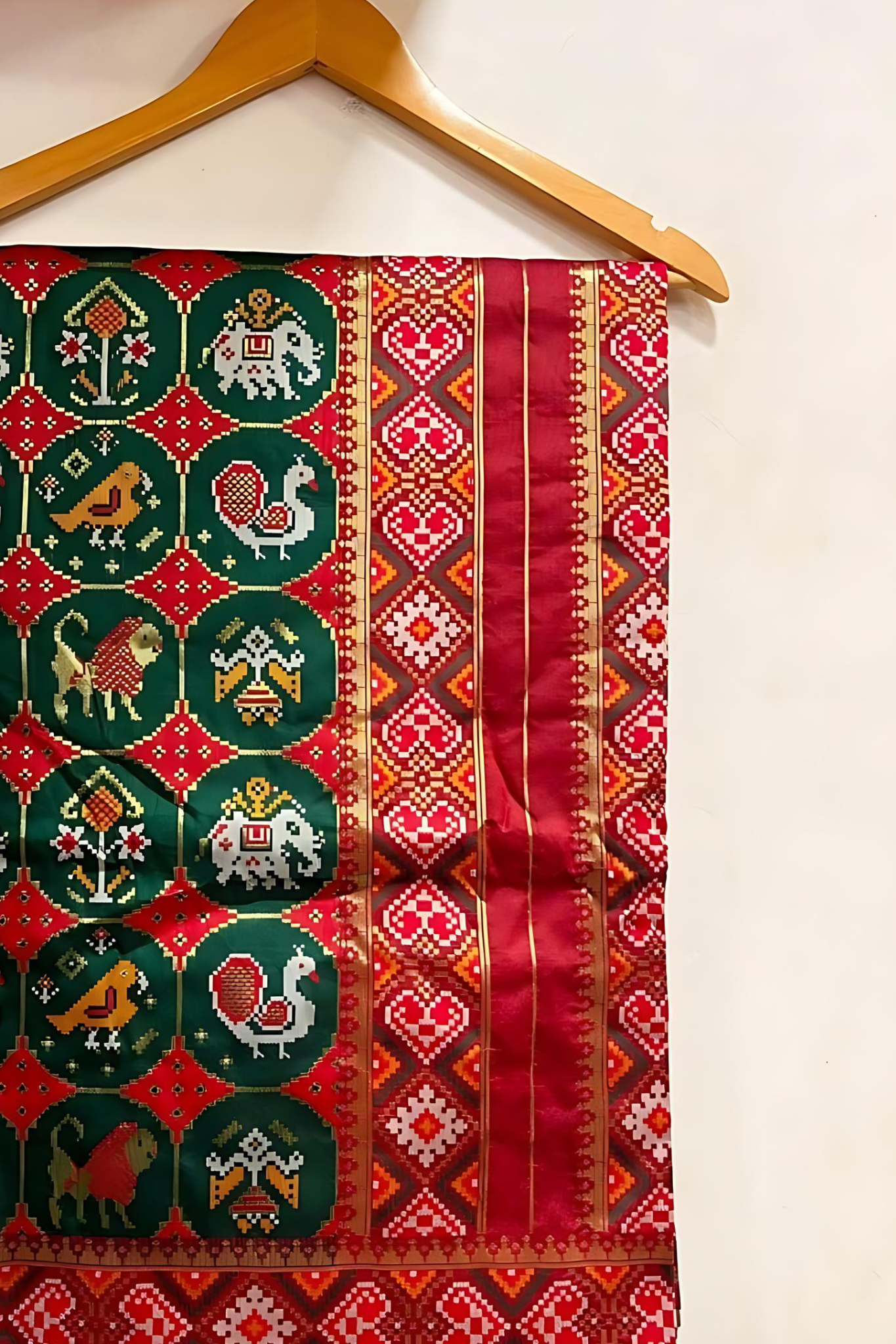 Bottle Green Resham Woven Patola Silk Saree