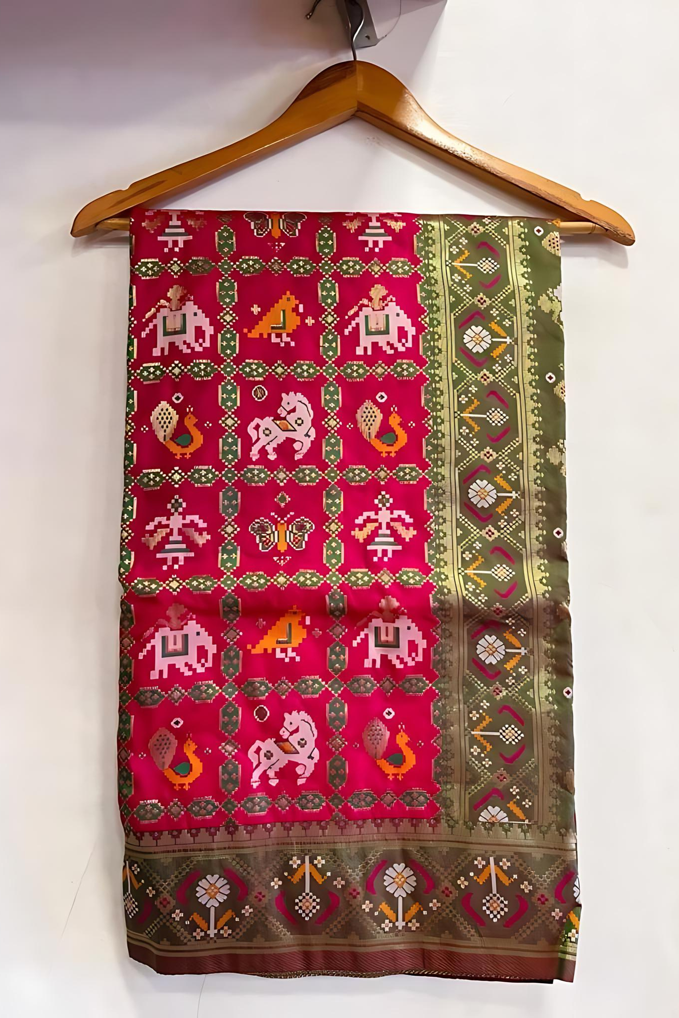 Crimson Pink Resham Woven Patola Silk Saree