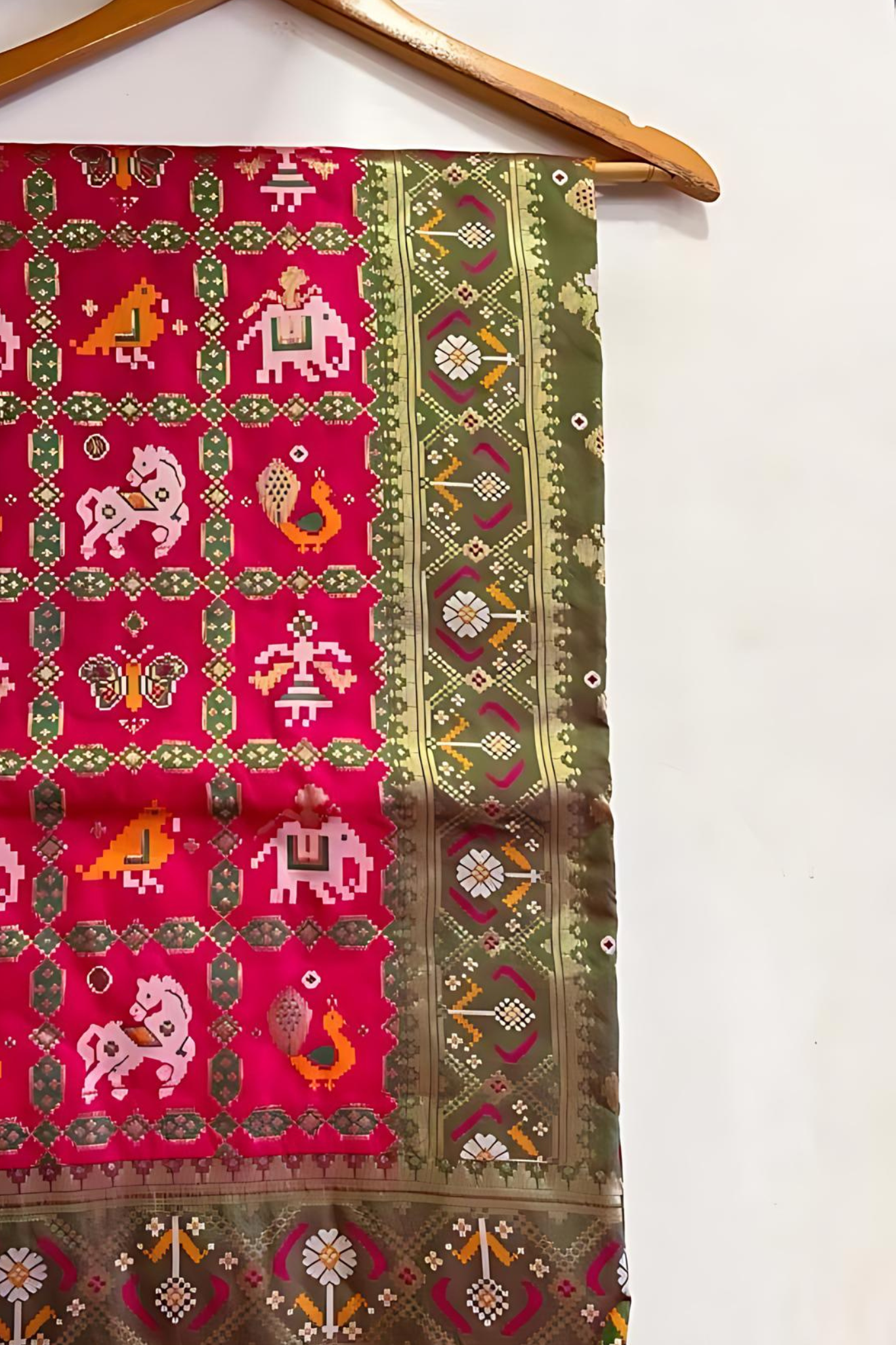 Crimson Pink Resham Woven Patola Silk Saree