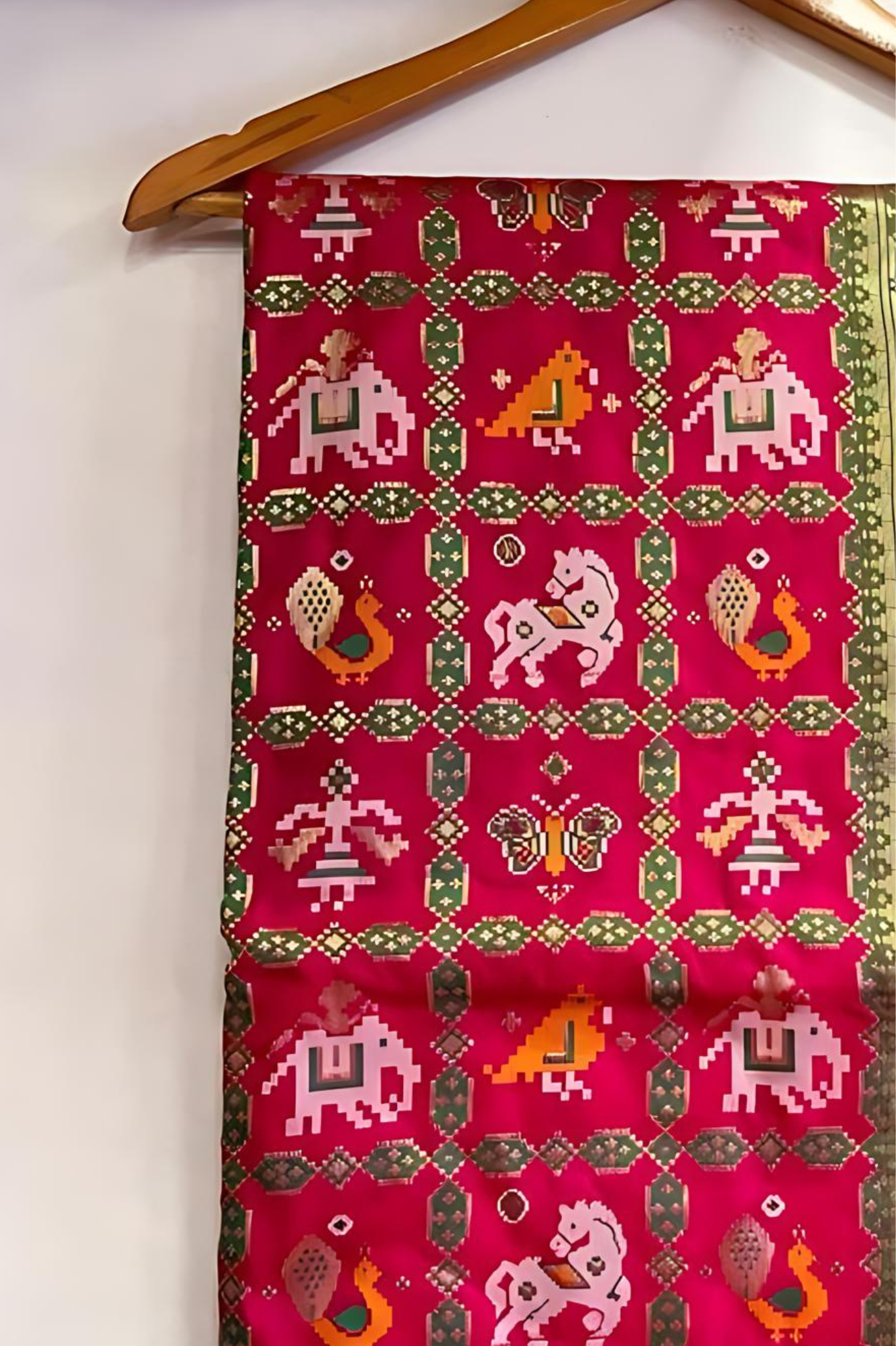 Crimson Pink Resham Woven Patola Silk Saree