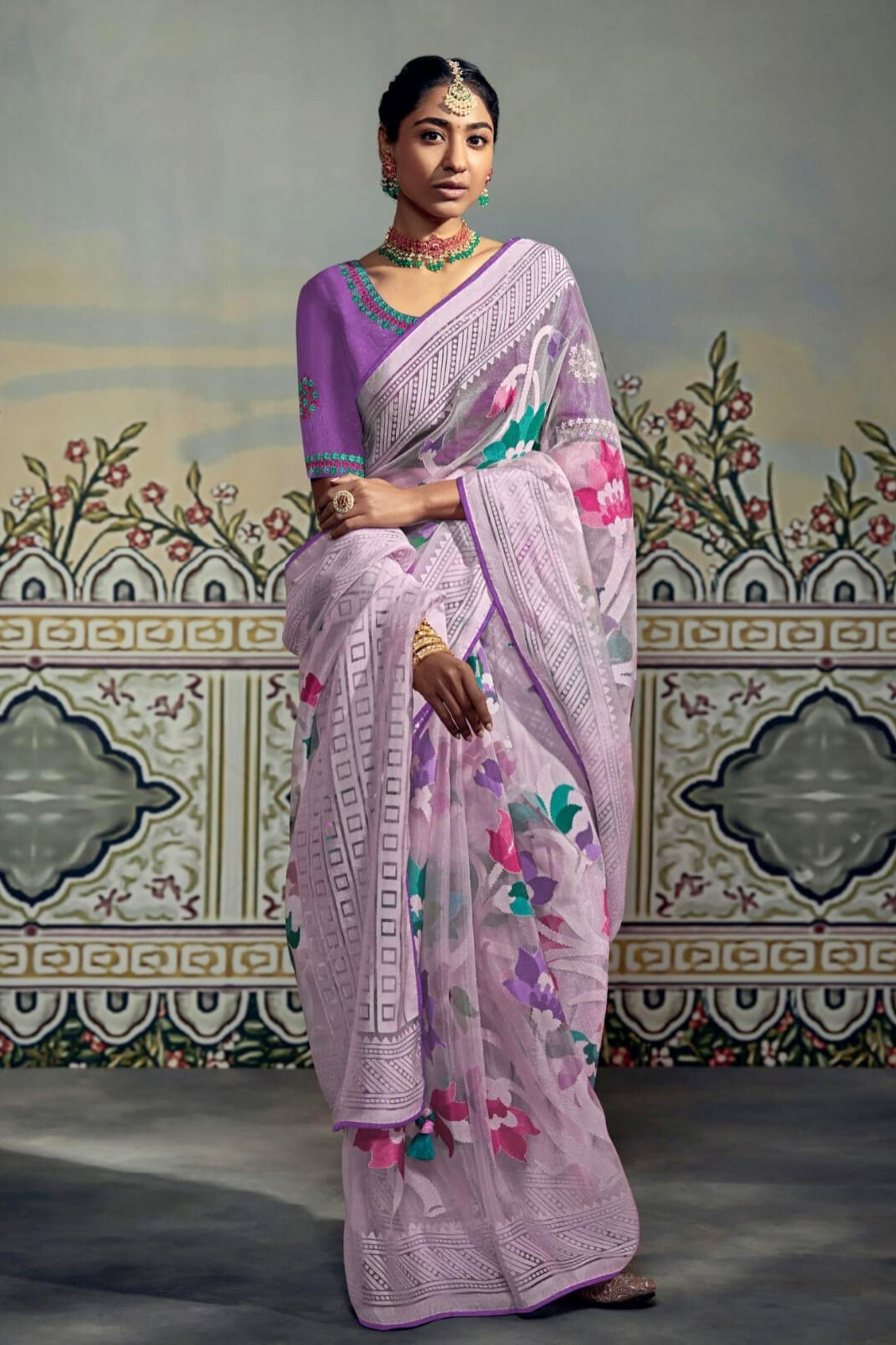 Lavender Pure Brasso Silk Saree