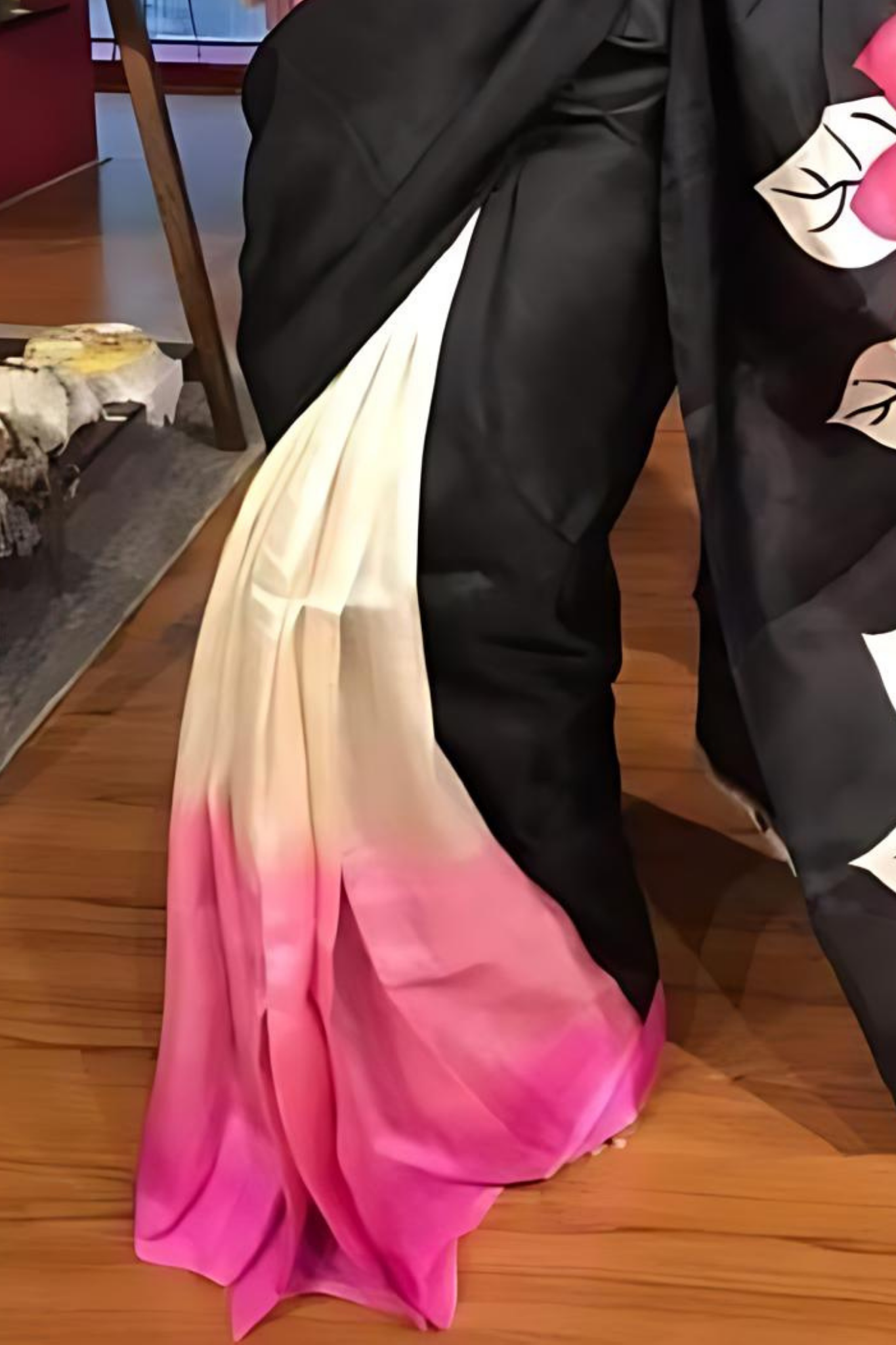 Half Black With Pearl White And Soft  Pink Bengal Handloom Saree