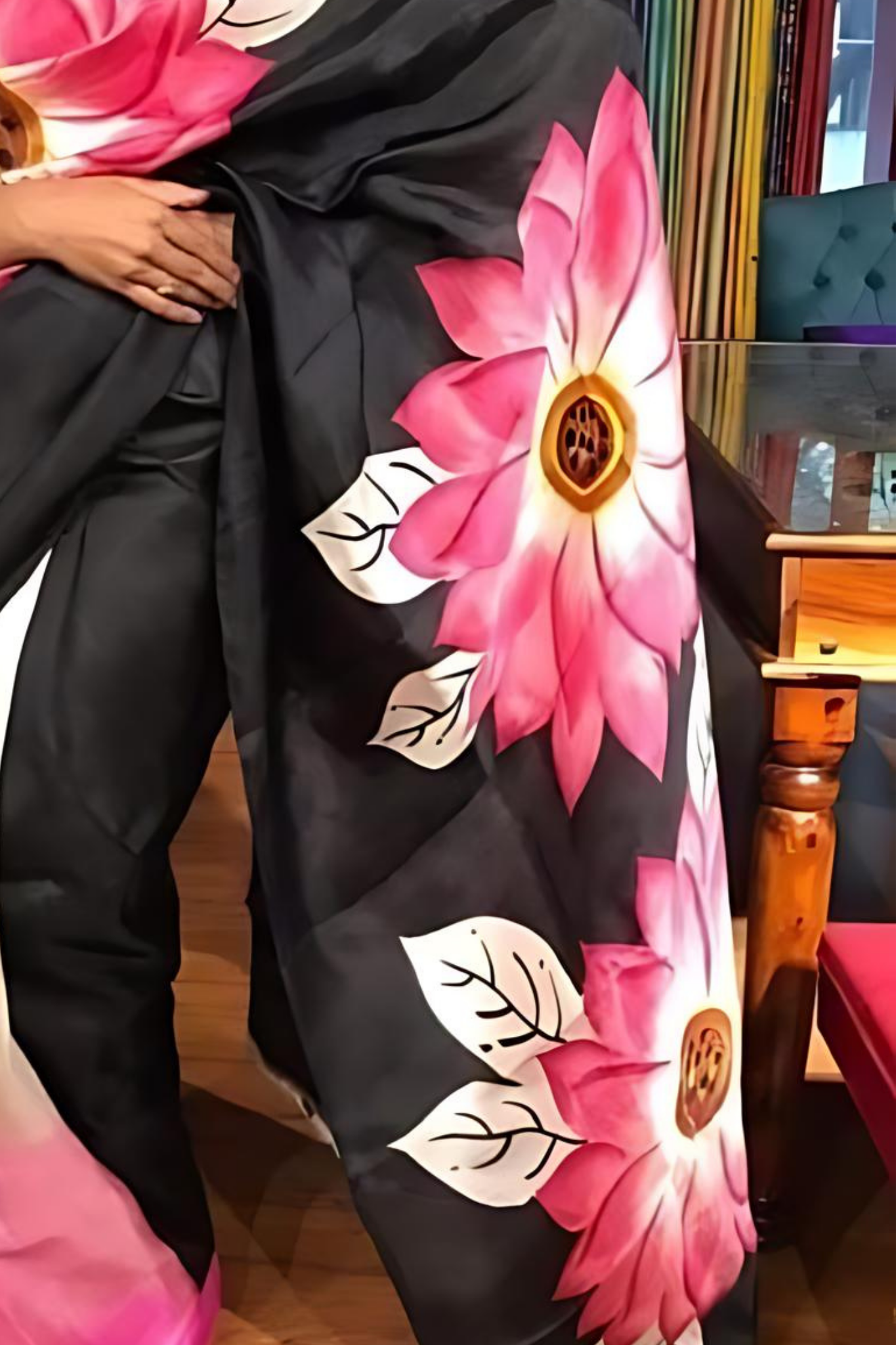Half Black With Pearl White And Soft  Pink Bengal Handloom Saree