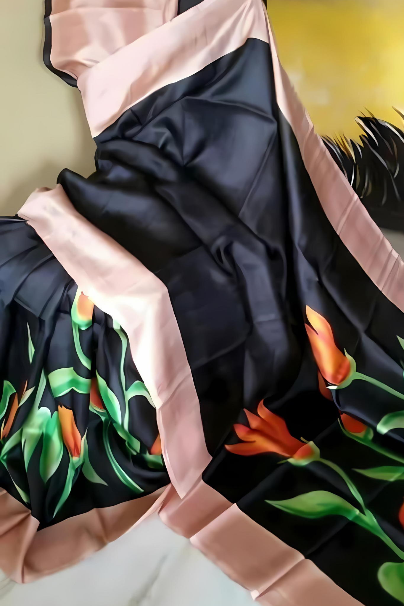 Bold Black With Bany Pink Pure Bengal Handloom Saree