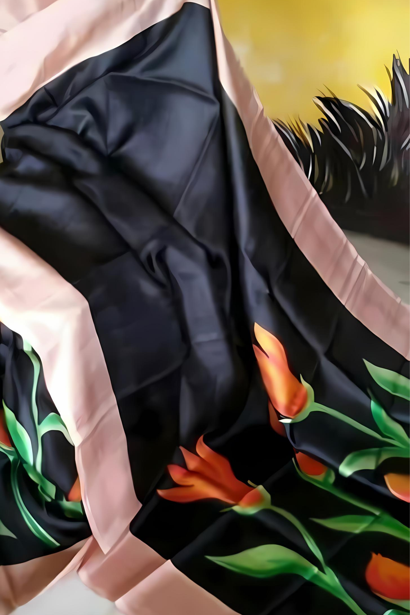 Bold Black With Bany Pink Pure Bengal Handloom Saree