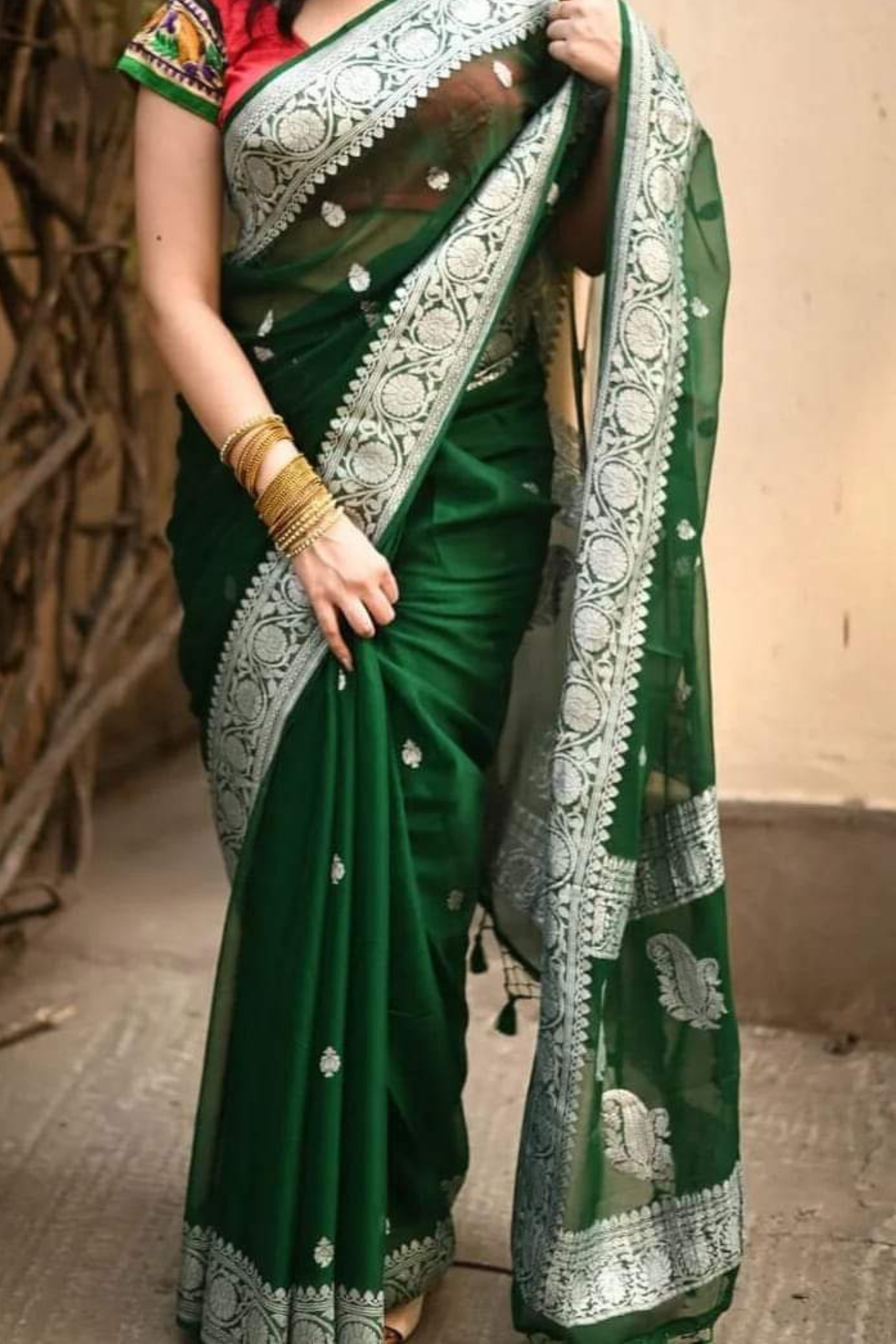 Mint Green Banarasi Khaddi Georgette Saree With Blouse