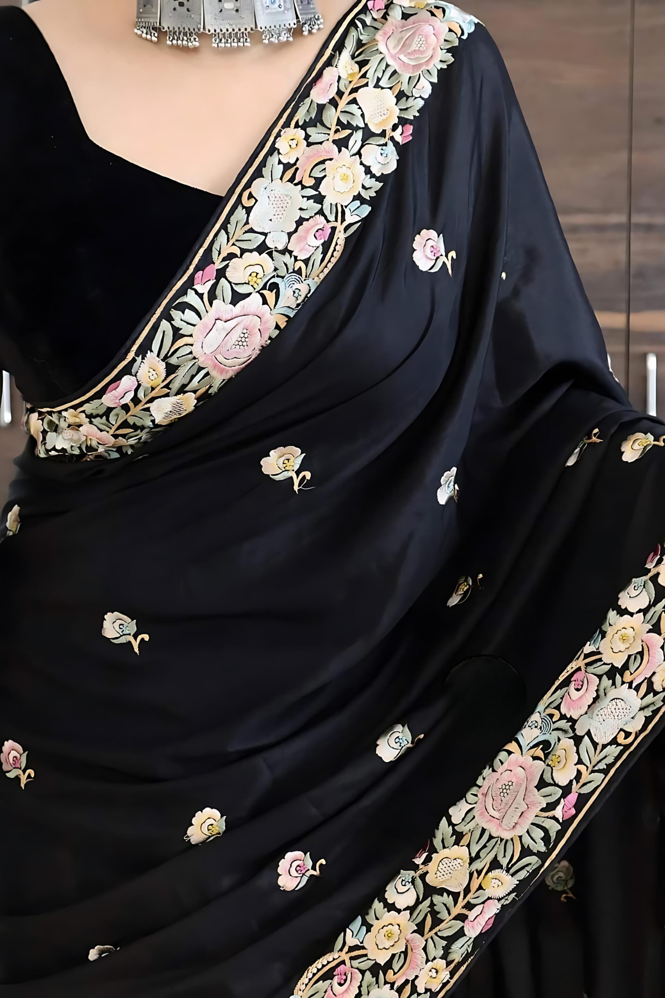 Bold Black Pure Natural Crepe Silk Saree