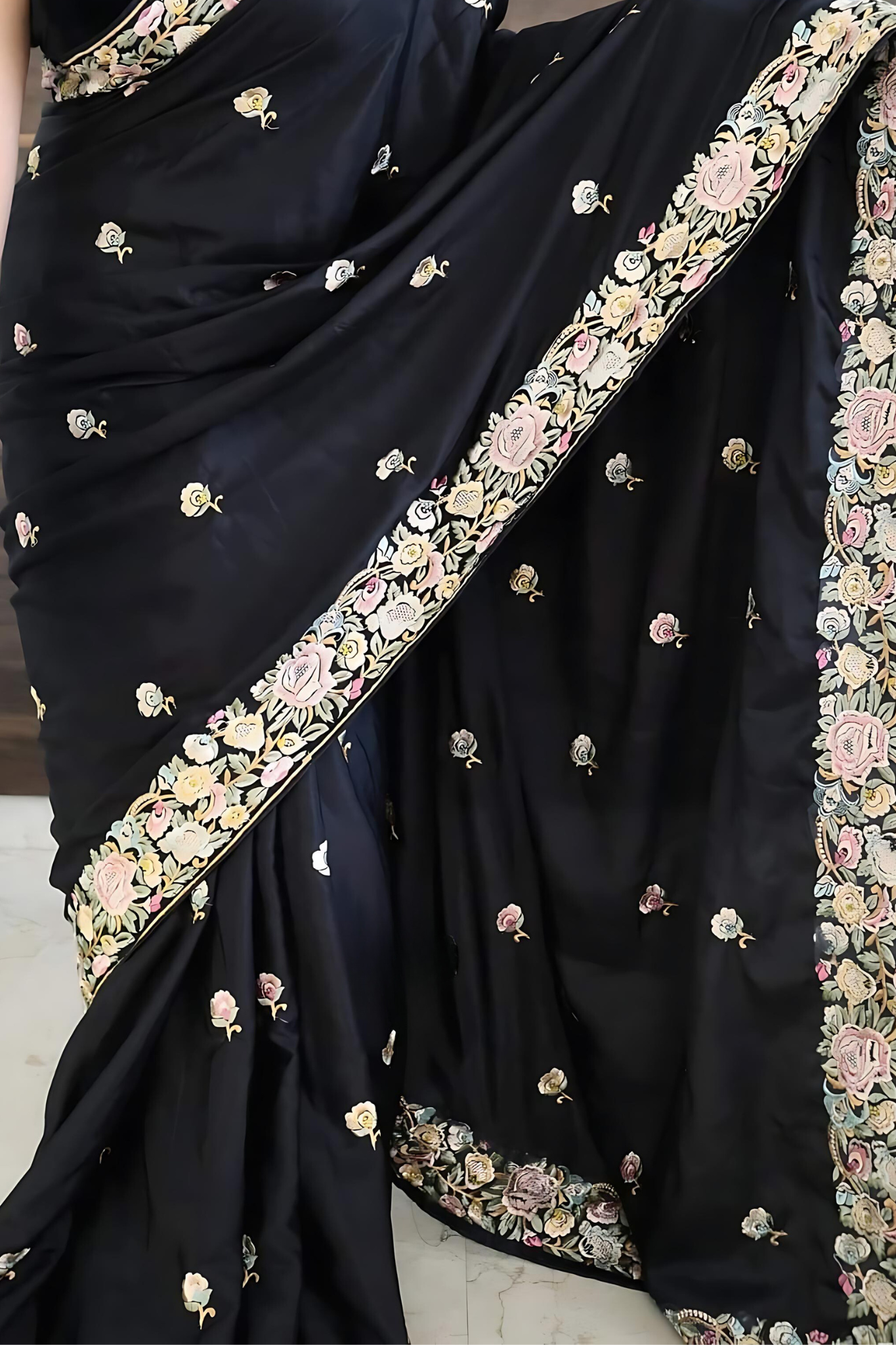 Bold Black Pure Natural Crepe Silk Saree
