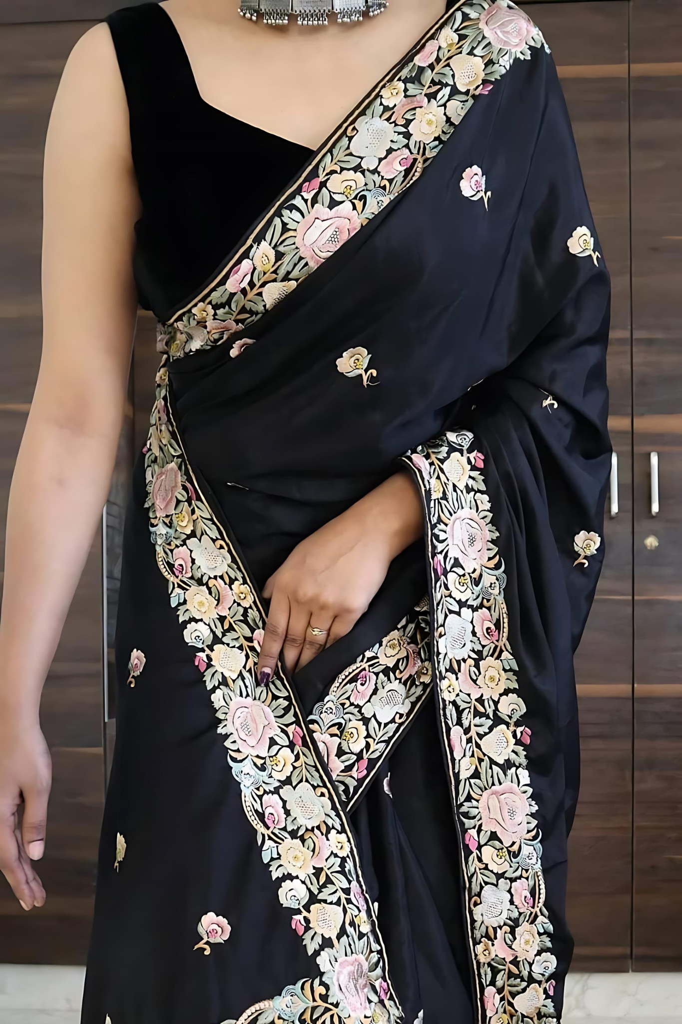 Bold Black Pure Natural Crepe Silk Saree