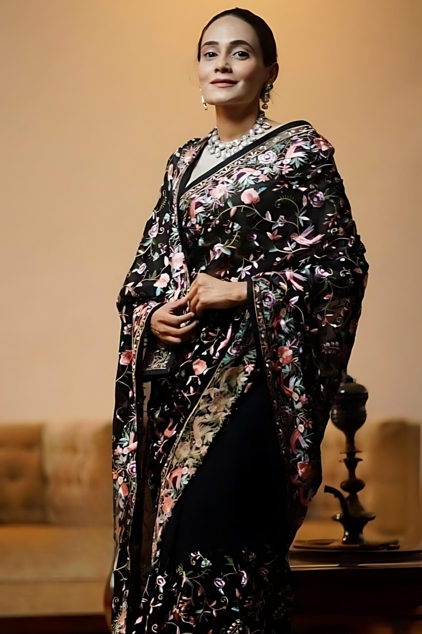 Bold Black With Multicolour Resham Parsi Gara Embroidery Saree