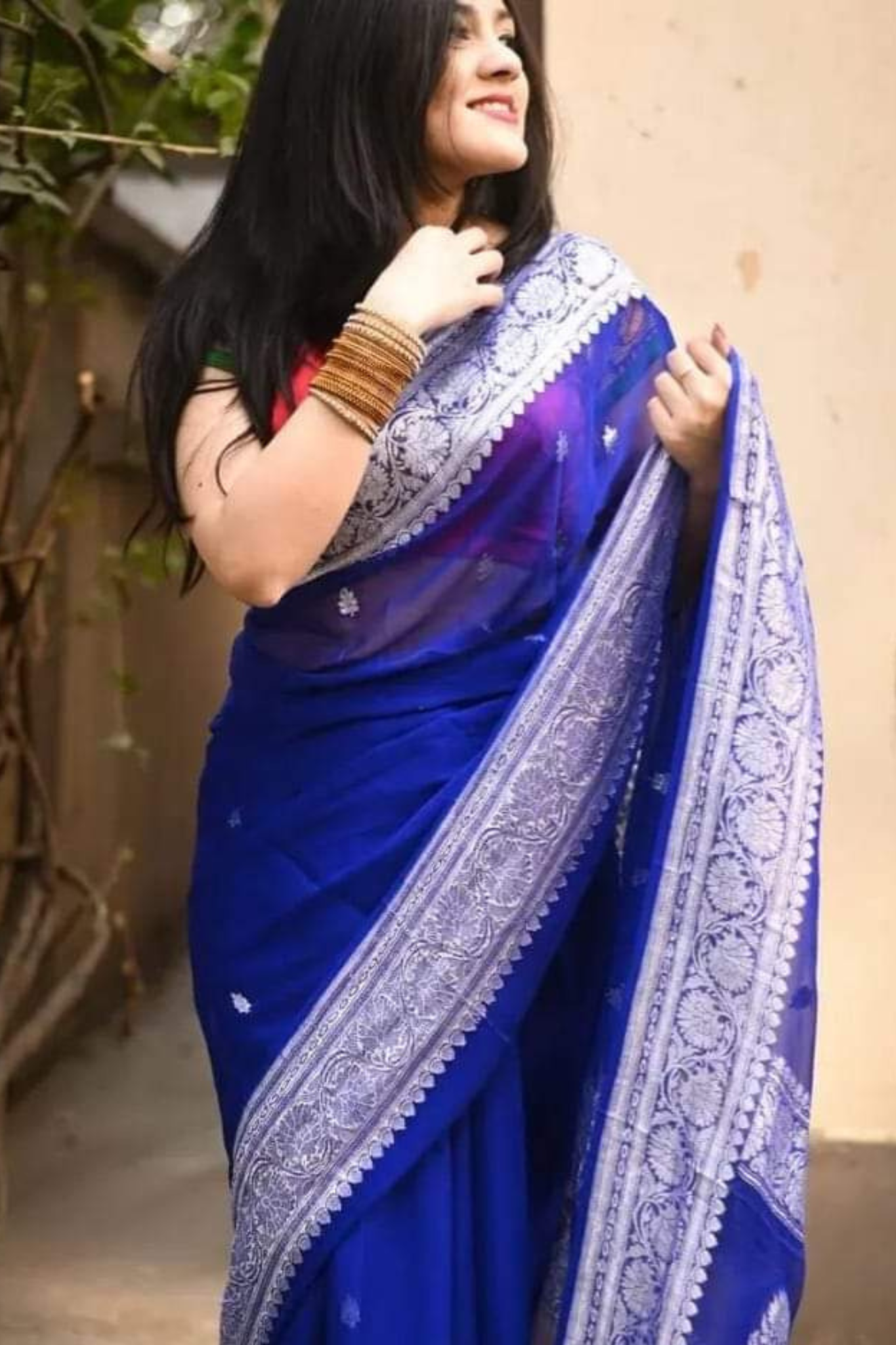 Royal Blue Banarasi Khaddi Georgette Saree