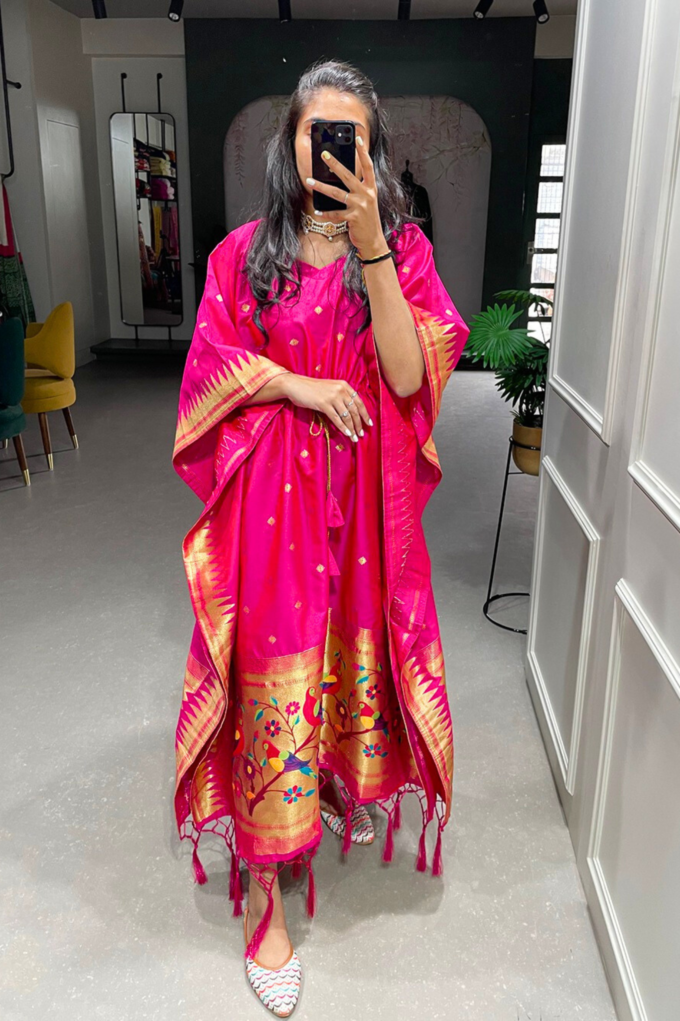 Magenta Pink Paithani Kaftan