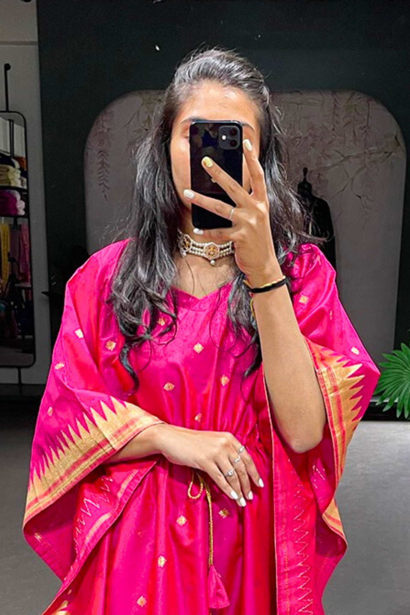 Magenta Pink Paithani Kaftan